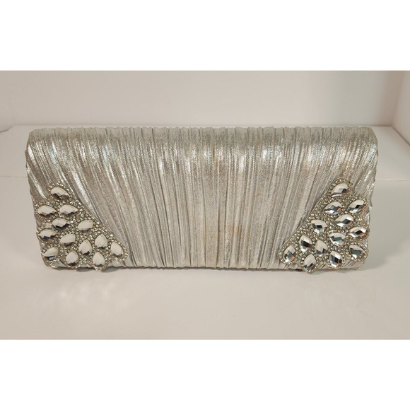 WHITTAL & SHON Evening Clutch Purse Silver Metallic Rhinestone bag Purse (FB1) - Picture 2 of 8